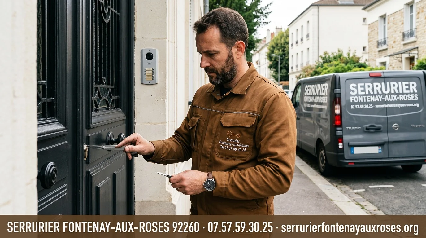 Serrurier Fontenay-aux-Roses 92260 en intervention avec bannière coordonnées